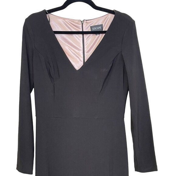 Xscape $249 Black Nude Trudy Ruffle Slit Jersey Formal Maxi Dress Gown Sz 6 NEW - Picture 5 of 8